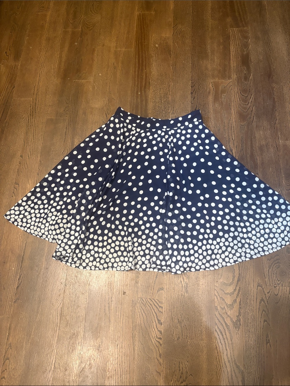 Miss Pinky Navy Blue White Polka Dot Ombre Gradient A-Line Flared Skirt Sz S